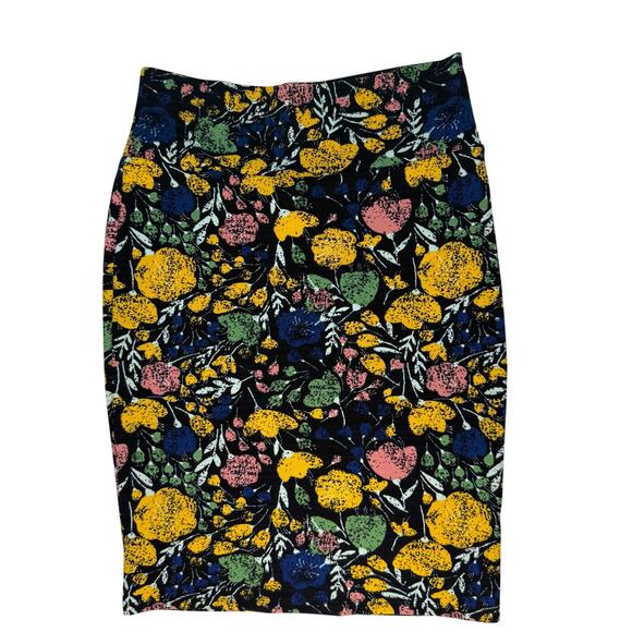 LuLaRoe Pencil Skirt Women’s M Lemon Floral Print Black Stretch 24” Midi - Picture 2 of 7